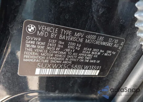 2011 BMW X3 xDrive28I z USA, uszkodzony, nr VIN 5UXWX5C58BLW13591